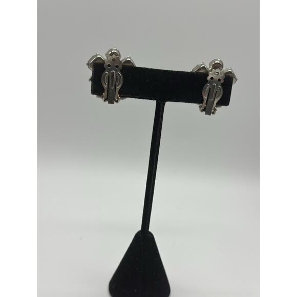 Vintage Clear Rhinestone Silver Tone Clip In Earrings - Picture 3 of 5